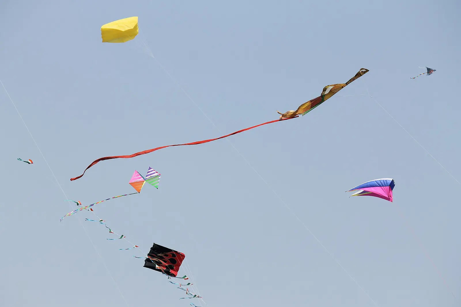 Colourful kites flying in the sky during the Kite Festival in Ahmedabad