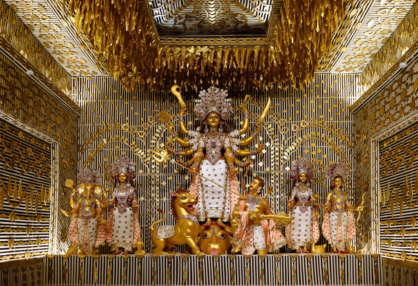 Golden Durga Puja pandal at Chalta Bagan in Kolkata