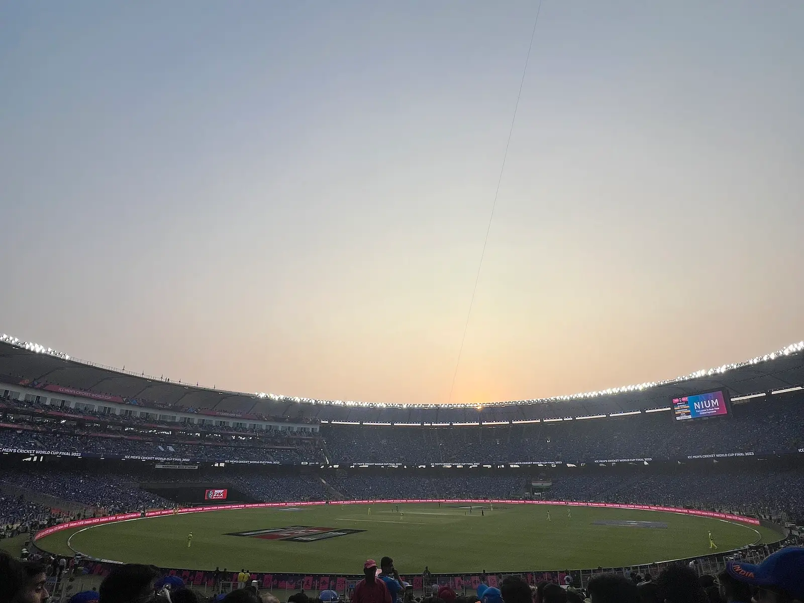 Narendra Modi Stadium under a dusk sky during the 2023 India v Australia final